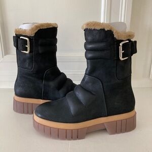 NIB Free People Fable Faux Fur Black Leather Winter Boots